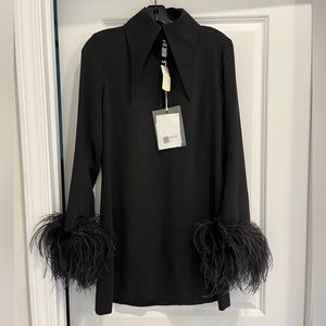 16 Arlington Michelle feather trim black mini dress size UK8 NWT